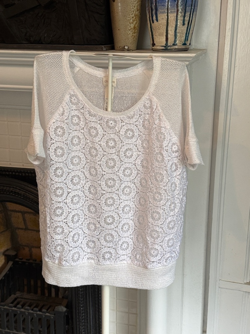 Chico's textured lace‎ mesh top- worn once. 79 retail